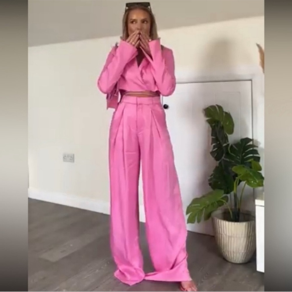 Zara Full Length Satin Effect Pants Pink - Picture 4 of 9